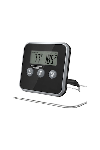 Hfambition Siyah Isı Sensörlü Dijital Bbq Termometresi - Isı Ve Zamanlayıcı Fonksiyonlu, Su Geçirmez, 0-300 C Aralığında, 3 Kurulum Seçeneği Çok Renkli