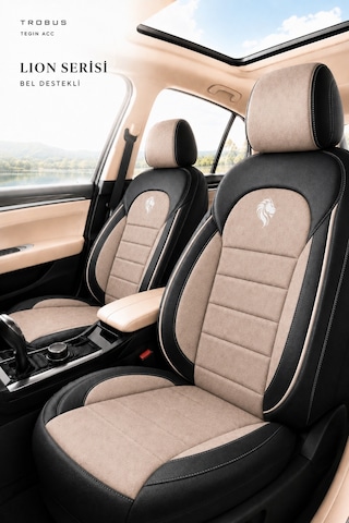 Audi Q7 2006-2015 Uyumlu Lion Serisi Bej Siyah Bej Oto Koltuk Kılıfı 97992690