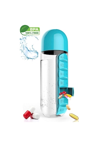 İlaç Saklama Kutusu Matara Suluk 600ml 7 Gün Hap Kutusu Organizer Spor Sızdırmaz Su Şişesi Bardak