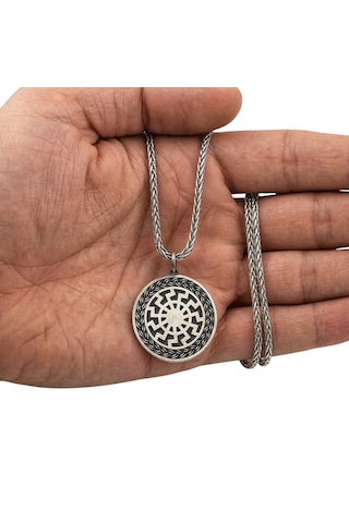 925 Ayar Gümüş Ancient Sun Circle Kolye Antik Güneş Tekerleği Sembolü Minimalist Yuvarlak Kolye Ucu, Erkek Kadın Silver Amulet Kolye 2.5 Cm Gümüş