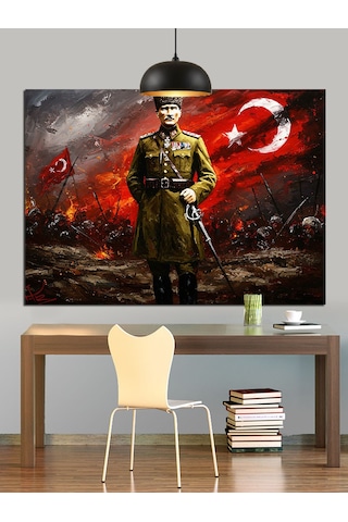 Atatürk Ay Yıldız Bayrak Dekoratif Kanvas - Mdf Ahşap Tablo