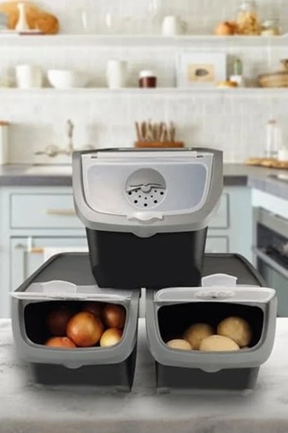 12 Litre Kapasiteli Soğan Patates Saklama Kabı, Gri Açık Bej 71856382
