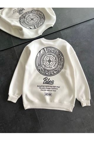 Etiler Collection Kışlık Bisiklet Yaka Ön Ve Arka Baskılı Sweatshirt - Beyaz