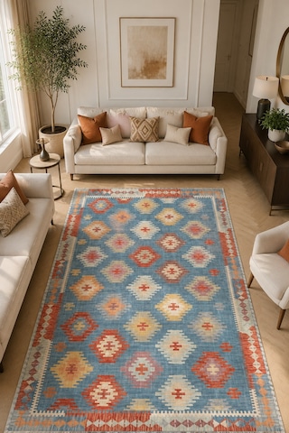 Dekoratif Halı Kaymaz Taban Leke Tutmaz Yıkanabilir Kilim Özel Ölçü Salon Halısı 3050 Çok Renkli