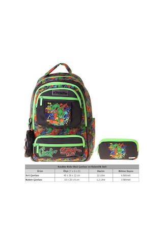 Kaukko Kids Street Siyah - Yeşil Erkek Çocuk İlkokul Sırt Çantası Ve Kalem Çantası Seti - Setkk-l5414c Çok Renkli
