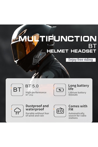 Reedark Motosiklet Kask Bluetooth Kulaklığı Bt5.0 - Sesli Arama, Fm Radyo, Su Geçirmez, Çift Telefon Bağlantısı, 10 Saat Kullanim Süresi