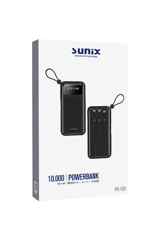 Sunix Pb 120 10.000 Mah Dijital Göstergeli Kendinden Kablolu Powerbank Siyah