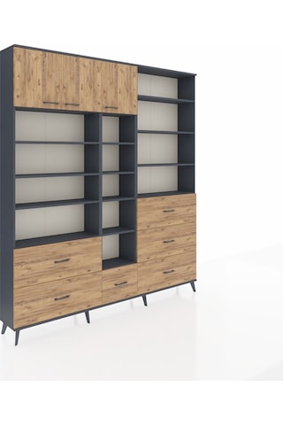 Arges Dolap 17 Raflı 6 Çekmeceli 3 Kapaklı 220x30x243 Antrasit-çam/çam Atlas Çam/atlas Çam