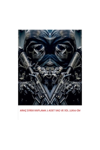 Araç Kapı Direk Kaplama Folyosu Savaşcı Kurukafa Desenli Drk3 Sağ Sol Takım 2 Adet - 22x50 Cm
