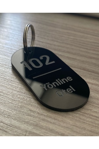 Siyah Parlak Kişiselleştirilebilir Otel Bungalov Apart Anahtarlık