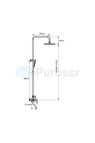Puroser Robot Duş Tepe Yağmur 3 Fonksiyonlu Batarya Dahil Siyah Duş Seti Siyah