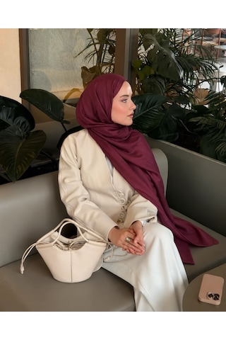 Luluscarf Rami Pamuk Düz Renk Yumuşak Tesettür Şal Bordo