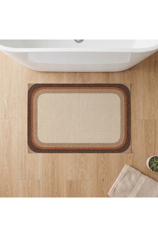 Kartela Halı Jüt Görünümlü Banyo Paspası Bej Kaymaz Taban Makinede Yıkanabilir 60x90 Cm