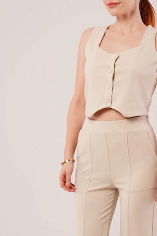 Defymoda Kalın Askılı Düğmeli Yelek Ve Pantolon Bej Takım Bej