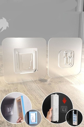 10'lu Set Çift Taraflı Yapışkanlı Geçmeli Klips Eşya Sabitleme Askısı Şeffaf Duvar Kancası Svrm Şeffaf