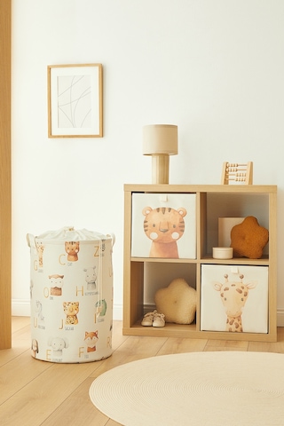 Ocean Home Textile 3'lü Çocuk Odası Sevimli Hayvanlar Kutu Sepet Set 2 Adet 33 X 30 X 33 / 1 Adet 36 X 50 Cm Ekru