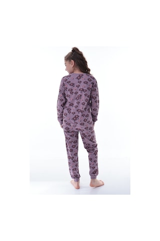 Kız Çocuk Çiçek Desenli Pamuklu Pijama Takımı 8-13 Yaş Rahat Uyku Takımı Mor