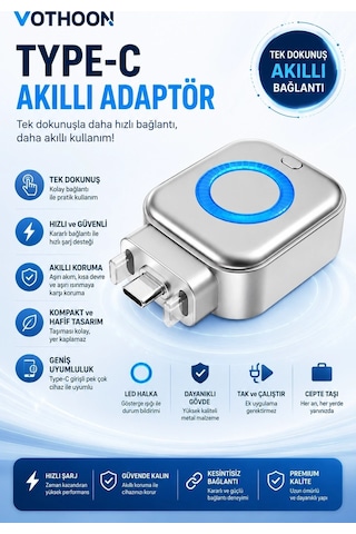 Akım Korumalı Type-c Akıllı Şarj Ayırıcı Otomatik Şarj Kesici Batarya Koruma Adaptörü Hızlı Şarj Destekli Diğer