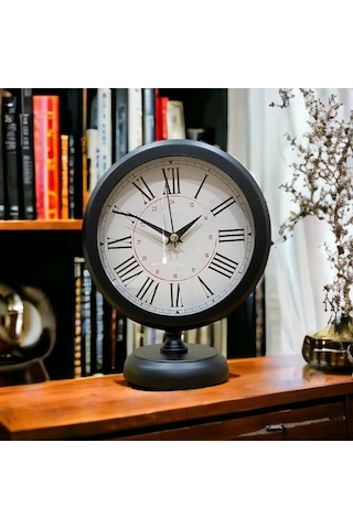 Siyah Metal Ofis Salon Otel Masa Saati 25*20 cm V9 Siyah