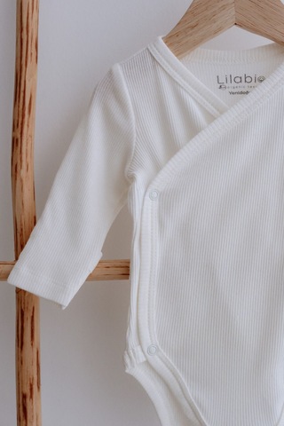 Lilabio %100 Pamuk Kendinden Eldivenli Uzun Kollu Kaşkorse Kimono Bebek Body Ekru