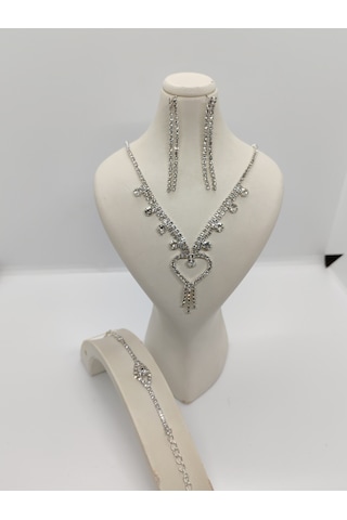 Zirkon Takı Seti 3lü Kolye Küpe Silver