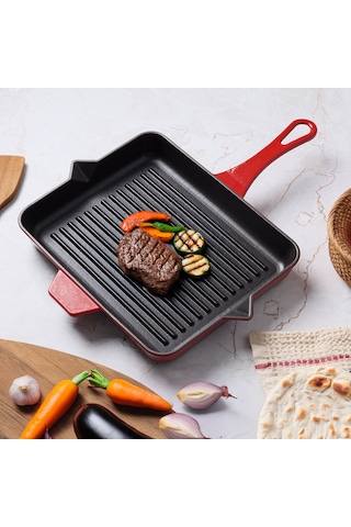 Aryıldız Duo Cast Grill Tava Kırmızı 26x32 Cm Renkli