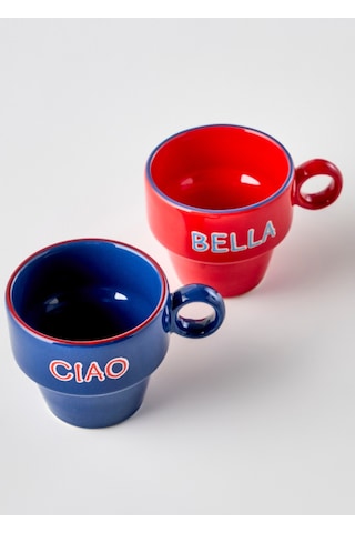 Bella Maison Line Espresso 2'li Seti Mavi-kırmızı 105 Cc Kahverengi