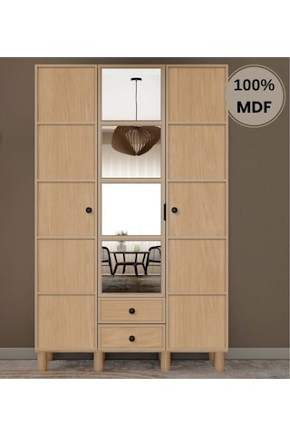 Meşe 3 Kapak Mdf Ayaklı Tasarım Gardırop Rota
