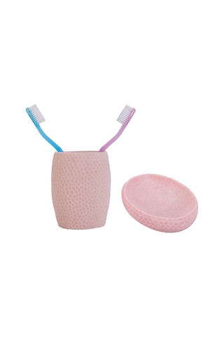 Sıa 2 Li Banyo Seti.Pembe Petek Model.Poliresin Pembe