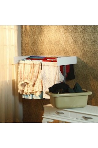 Design Kurutmalık Çamaşır Askısı - Duvara Monte, Katlanabilir Çamaşırlık - Beyaz-100cm Beyaz