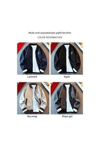 Erkek Fermuarlı Örme Polar Hırka Kazak Koyu Gri