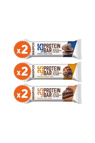 Waspco Bitter Çikolata Kaplı Protein Bar Karma Kutu 36G x 6 Adet 3 Çeşit