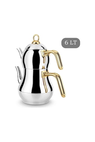 Lines Şahmeran Paslanmaz Çelik Çaydanlık Takımı Gold Kulp 6 Lt