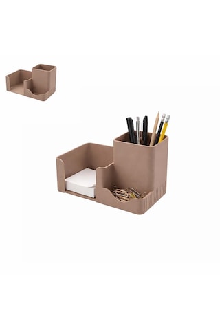 Özel Üretim 3 Bölmeli Notluk Ataşlık Kalemlik Vb. Masa Seti Ebat: 14,6 Cm X 8,4 Cm X 9,9 Cm Kahverengi