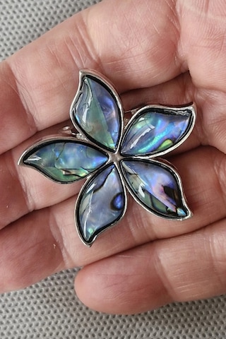 Abalon Shell Çiçek Motifi Sedef Broş Br10-2 Çok Renkli