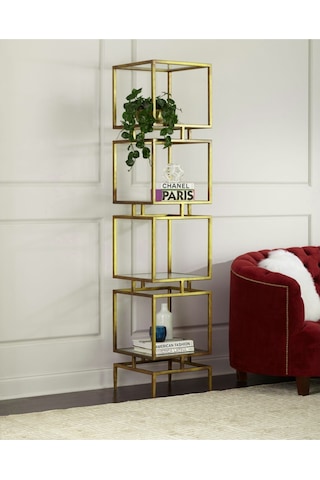 Olope Gold Metal 4 Raflı Kitaplık Çiçeklik Gümüşlük Duvar Rafı