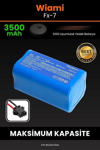 Robo Mi Wiami Fx-7 Robot Süpürge Bataryası, 3500mah Gerçek Kapasite, Maksimum Güvenlik, Model M288, Mavi