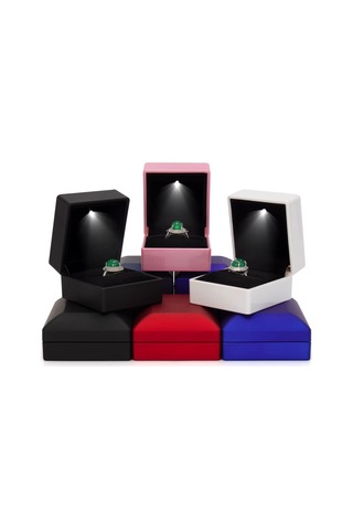 Springsun Siyah Mat Lacivert Led Işıklı Yüzük Kutusu - Gizli Kapaklı 6.3x5.8x5cm Boyutlu Tahta Kutu Siyah