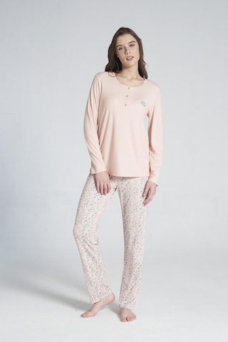 Pijadore Gd Goldoremi 1718 Kadın Düğmeli Uzun Kollu Pijama Takımı SOMON Somon