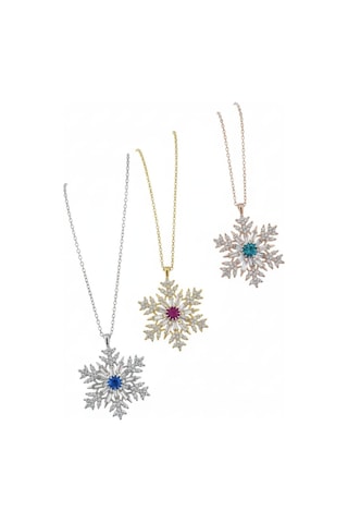 925 Ayar Papatya Silver Doğum Taşlı Baget Kar Tanesi Kolye.rose.gold.rodaj Gümüş