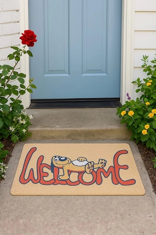 Esnature Sevimli Tembel Köpek Kahverengi Kapı Önü Paspası 45x70 Cm Çok Renkli