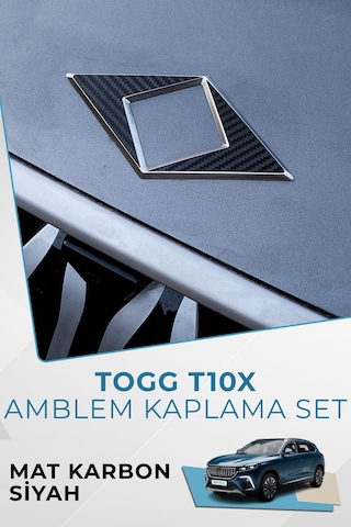 Togg T10x Uyumlu Amblem Kaplama Sticker Set Mat Karbon Siyah
