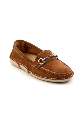 Bambi Taba Hakiki Deri Kadın Loafer Ayakkabı K01028130601 Taba