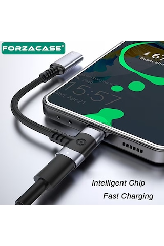 Forzacase Apple iPhone iPad MacBook Android İle Uyumlu 2in1 Type-c Şarj + Kulaklık Çevirici Adaptör 60w - Fc1182 Gri