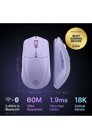 Steelseries Rival 3 Wireless Gen 2 Gaming Mouse - 2.4ghz Ve Bluetooth Bağlantı - Lila Rival 3