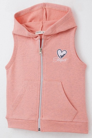 Breeze Kız Çocuk Yelek Kalp & Yazı Nakışlı Fermuarlı 3-8 Yaş, Somon Melanj Somon Melanj