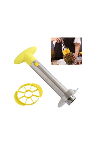 Cbtx Paslanmaz Çelik Ananas Soyucu Dilimleme Meyve Kesici Mutfak Aletleri Sarı Saplı
