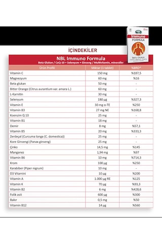 NBL Immuno Formula Selenyum Beta Glukan 30 Tablet 2 Adet