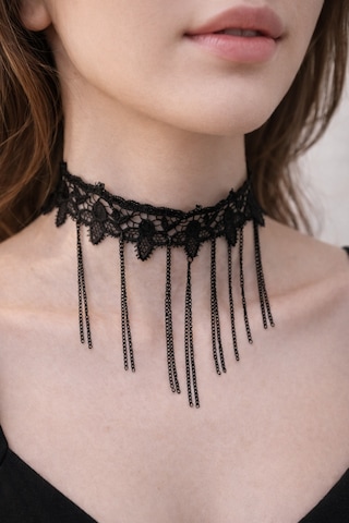 Gotik Choker Dantel Kolye Vintage Tarzı Püskül Zincirli Siyah