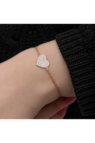 Blackcraft 925 Ayar Gümüş Rose Kalp Kadın Bileklik Bc-3cc0f8